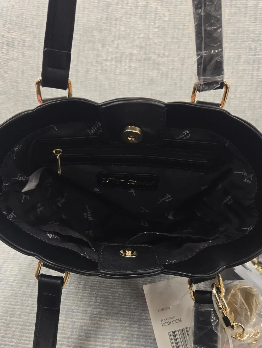 Betsey Johnson Black Floral Mini Tote Handbag